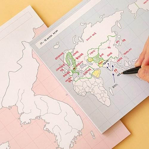[10대선물] 혼자공부 지도 메모패드 (50매) 한국사 지리 대떡메