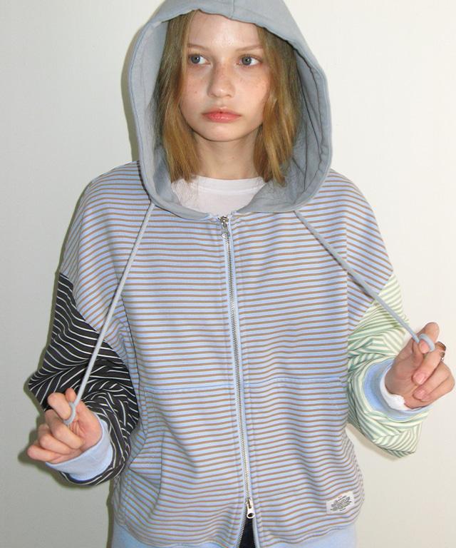 3 MULTI STRIPE HOODIE ZIP UP BLUE