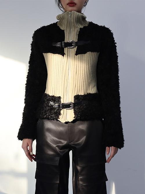 KNIT BUCKLE ZIP-UP