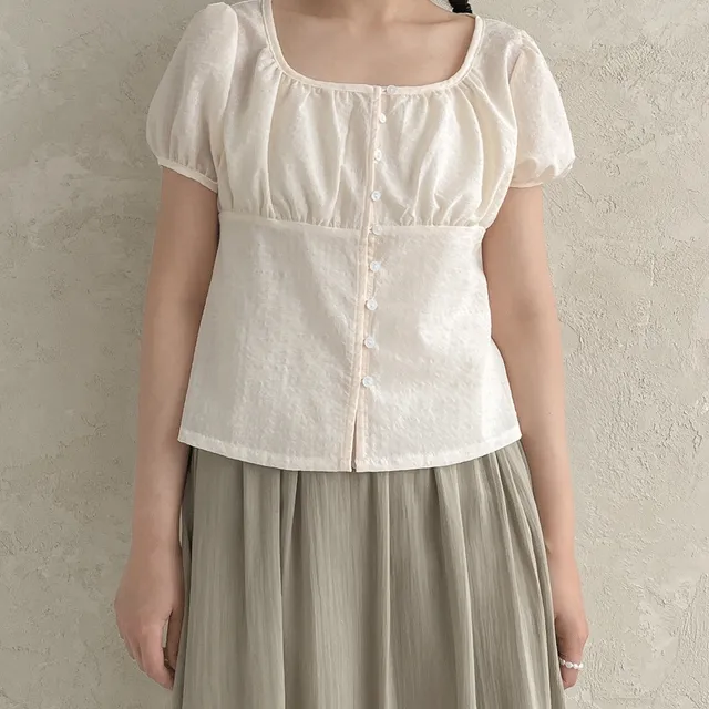 포프 버튼 반팔 블라우스