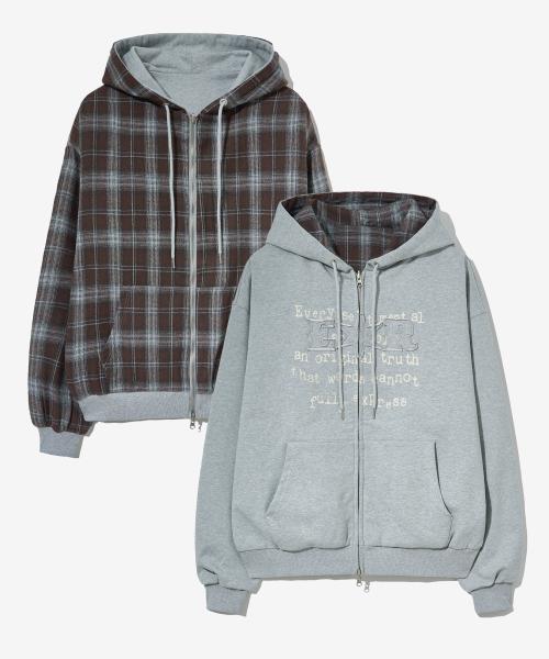 센티멘탈 체크 리버시블 집업_그레이