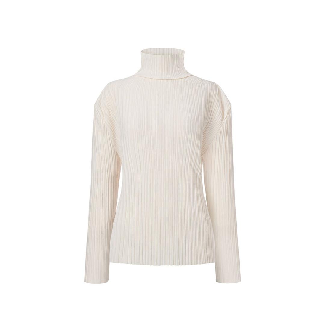 [여자] 긴소매 하이넥 플리츠 저지 티셔츠 [아이보리]