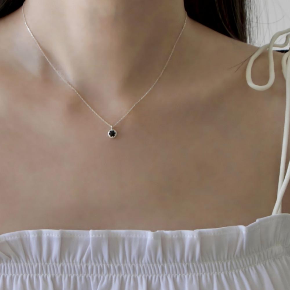 silver925 엔써클 원석 목걸이 (피치문스톤/블랙오닉스)