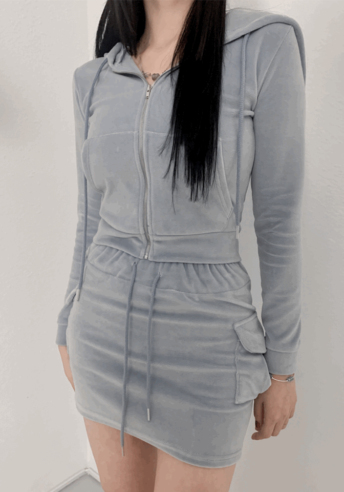 VELVET kitch zip-up skirt set