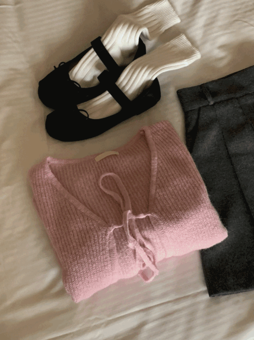 울 리본 가디건