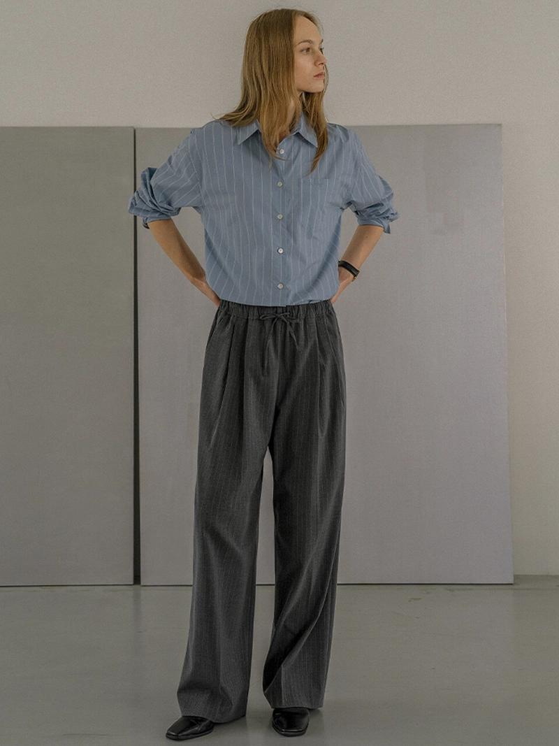 KNOWN BETTER - Pintuck string wide-pants [KNFW02PT03]_Deep gray