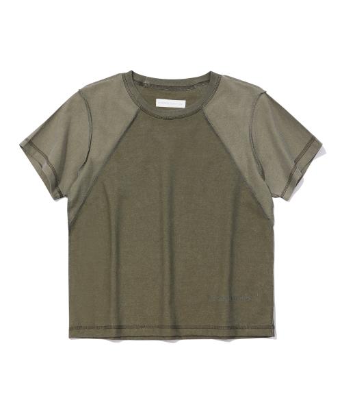 CROP POINT STITCH IN&OUT PIGMENT T-SHIRT_OLIVE