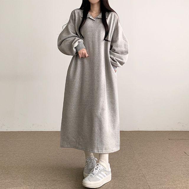 카라 박시핏 따뜻기모 롱원피스_혀나블리