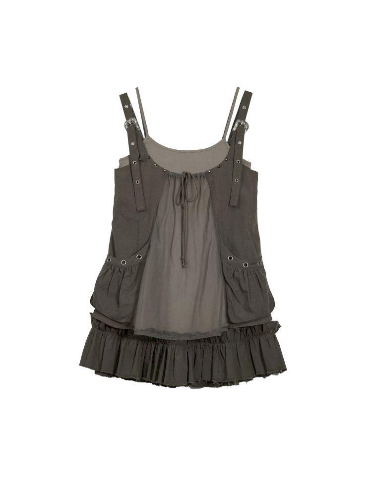 Real two pieces mesh splicing halter dress【s0000013893】