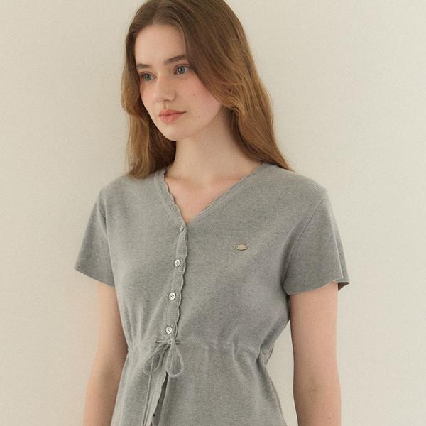 V-neck Waist String Cardigan - Melange Grey