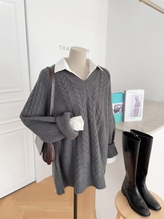 이런 상품 어때요? [무배/]그랑 꽈배기 브이넥 오버핏 롱 니트(4color)L-957