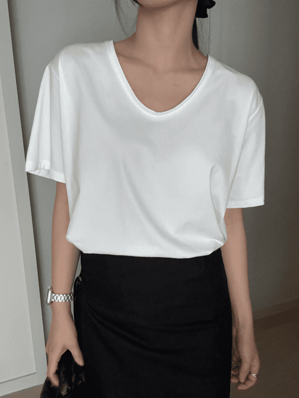 (3일 이상) 애즈 실켓 유넥 반팔 티셔츠 4color