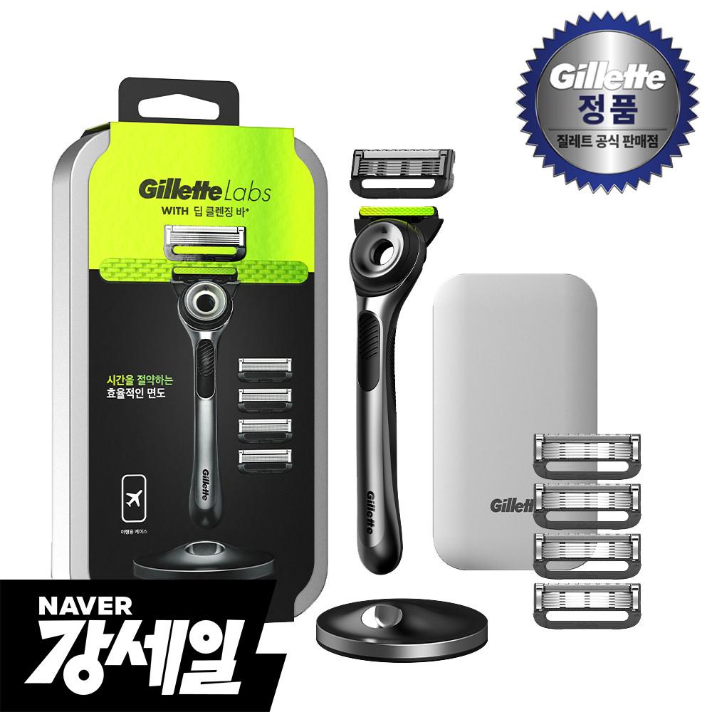 질레트랩스 딥클렌징바 틴케이스세트 (면도기핸들&면도날5입&면도기스탠드&틴케이스)