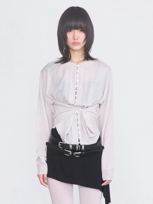 Pinch Knit Cardigan _ Light Gray