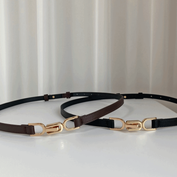 후기100점! [당일출고/국내고퀄] 고급 금장 골드버클 레더 가죽 슬림 자켓 원피스 심플 베이직 체인 레이어드 여자 벨트