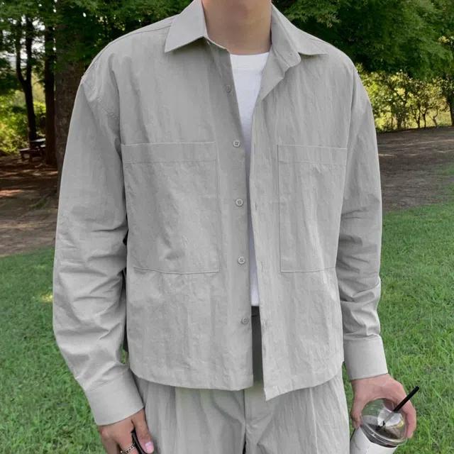 시엔 피그먼트 크롭 셔츠 코튼 나일론 면 카라 숏 긴팔 남방 셔츠 4color