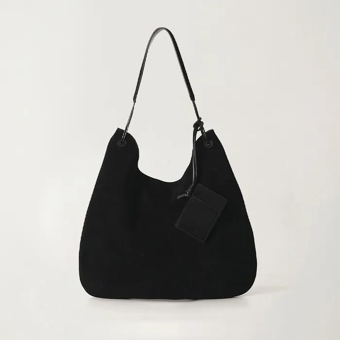 Medium shoulder hobo bag (Black suede)