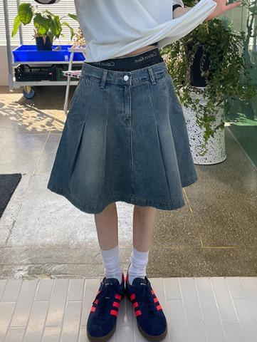 Tennis denim pleats skirt / 2color