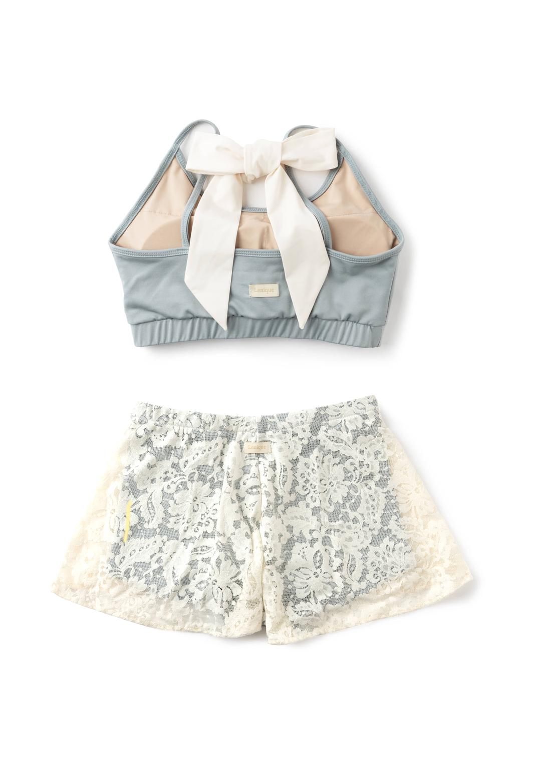 Back ribbon frill lace set(백리본 프릴레이스)Blue green