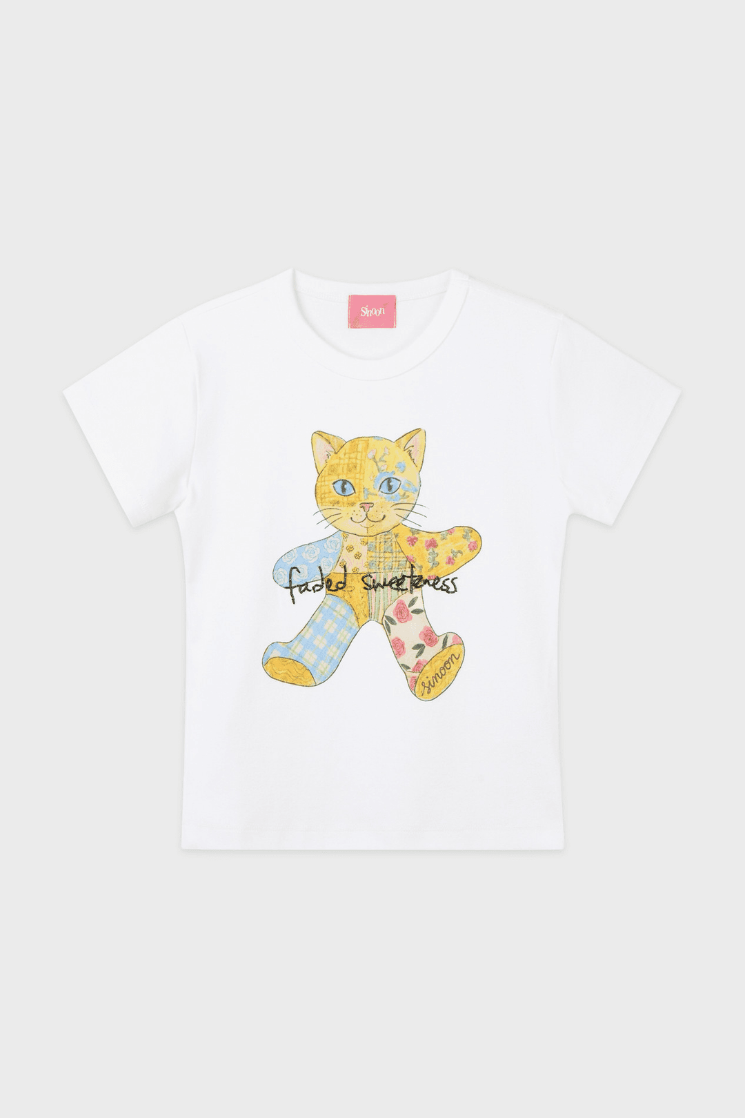 Patchwork Beads Cat T-Shirt (White)
