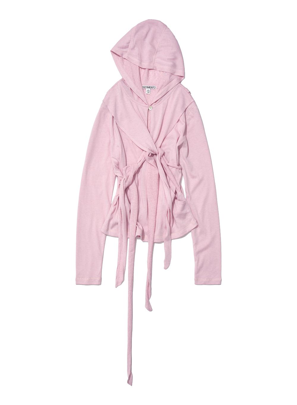 [WOMEN] TIE-UP HOODIE LONG SLEEVE TEE_PINK