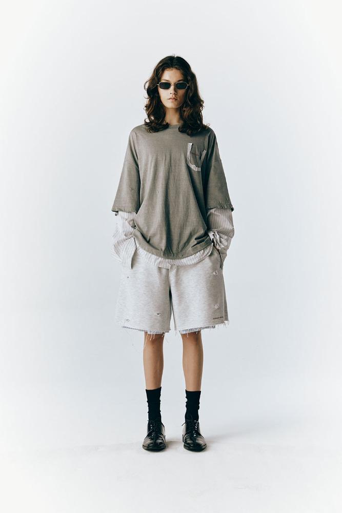 RE : SHIRT 04 - Layered Shirt & Tee (Light Gray)