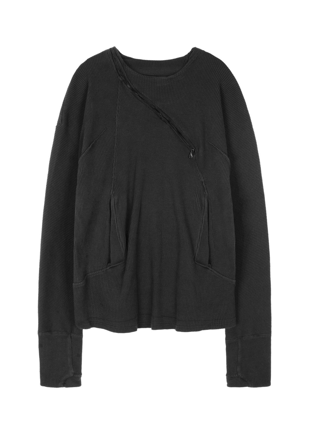 CURVED RIBBED LONG SLEEVE BLACK