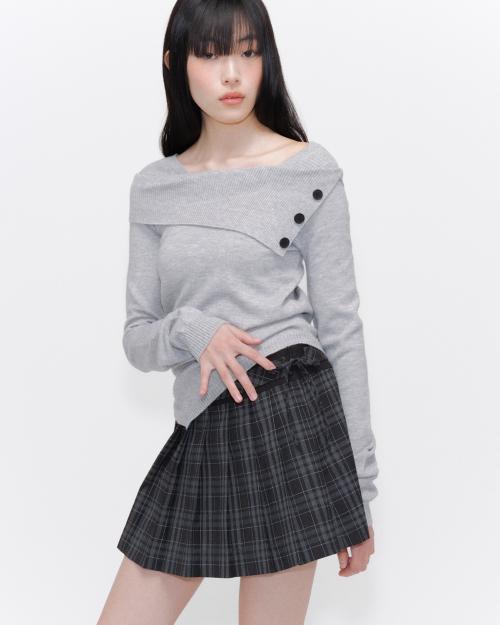 Oblique line button knit LIGHT GREY