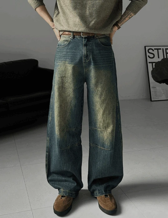 [IT’S ROSE] [당일출고] 크랙 커브드 와이드 데님팬츠