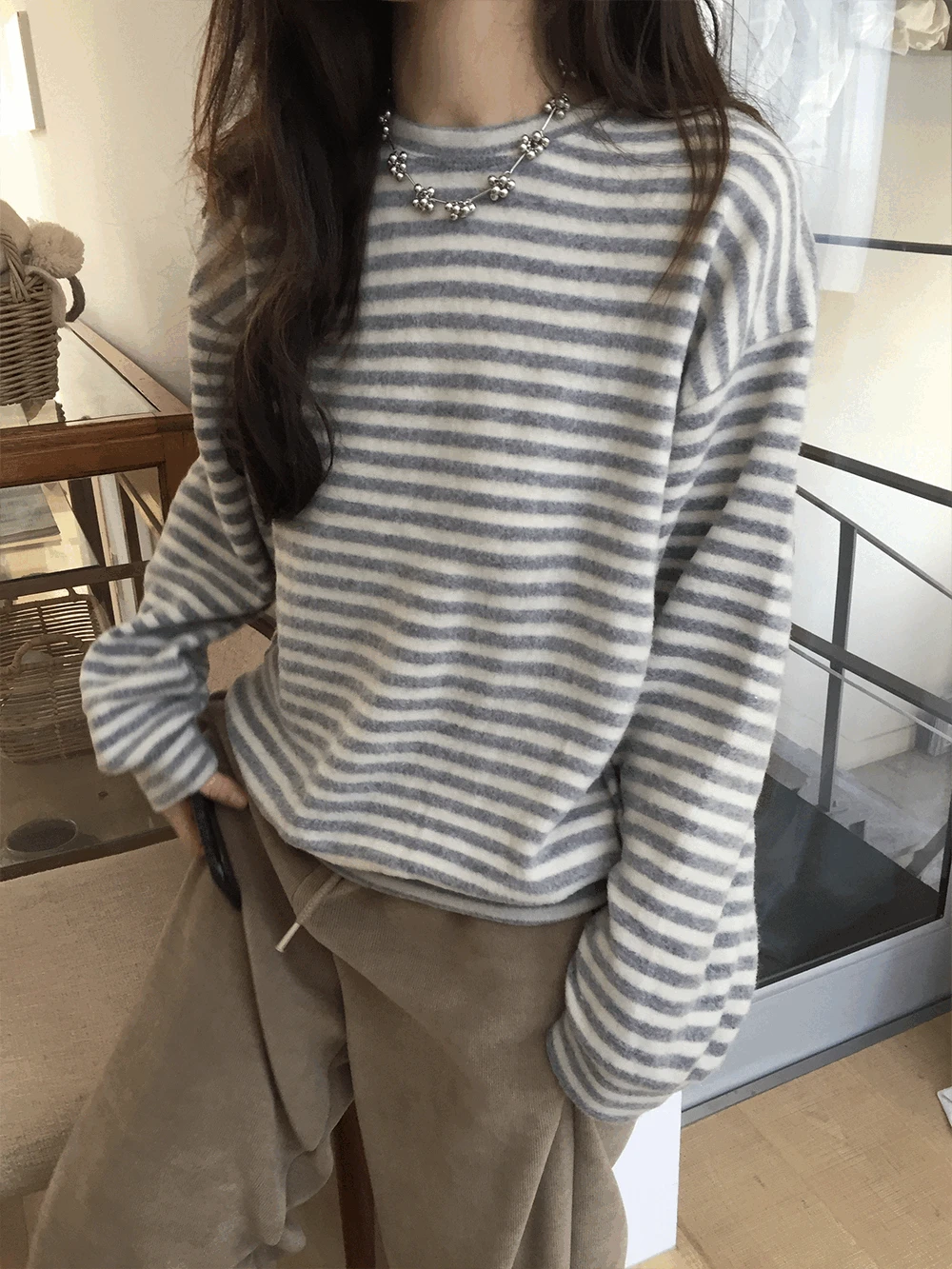 누프 루즈핏 기모 단가라 맨투맨 (3c)