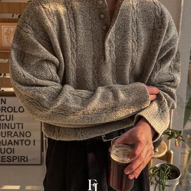 [초특가]프리미엄 케이블 캐시라이크 울 오버핏 헨리넥 라운드 니트 봄 가을 겨울 꽈배기 스웨터