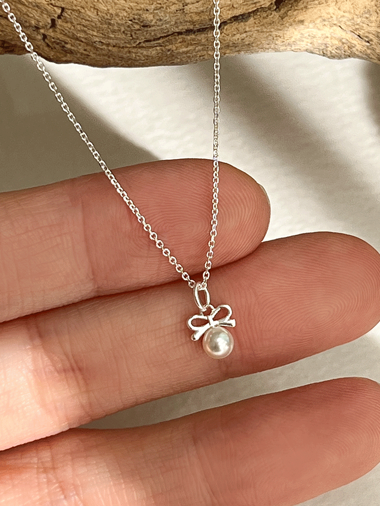 925 silver bell ribbon pearl necklace (스왈진주)
