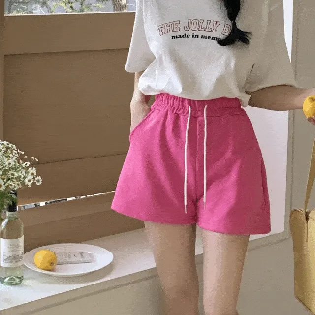 (4col)[탄탄코튼]밀키 트레이닝 3부 반바지 추리닝 밴딩 하이웨스트