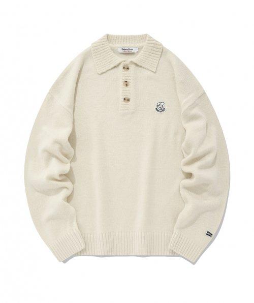 베츠 버튼 카라 니트 아이보리