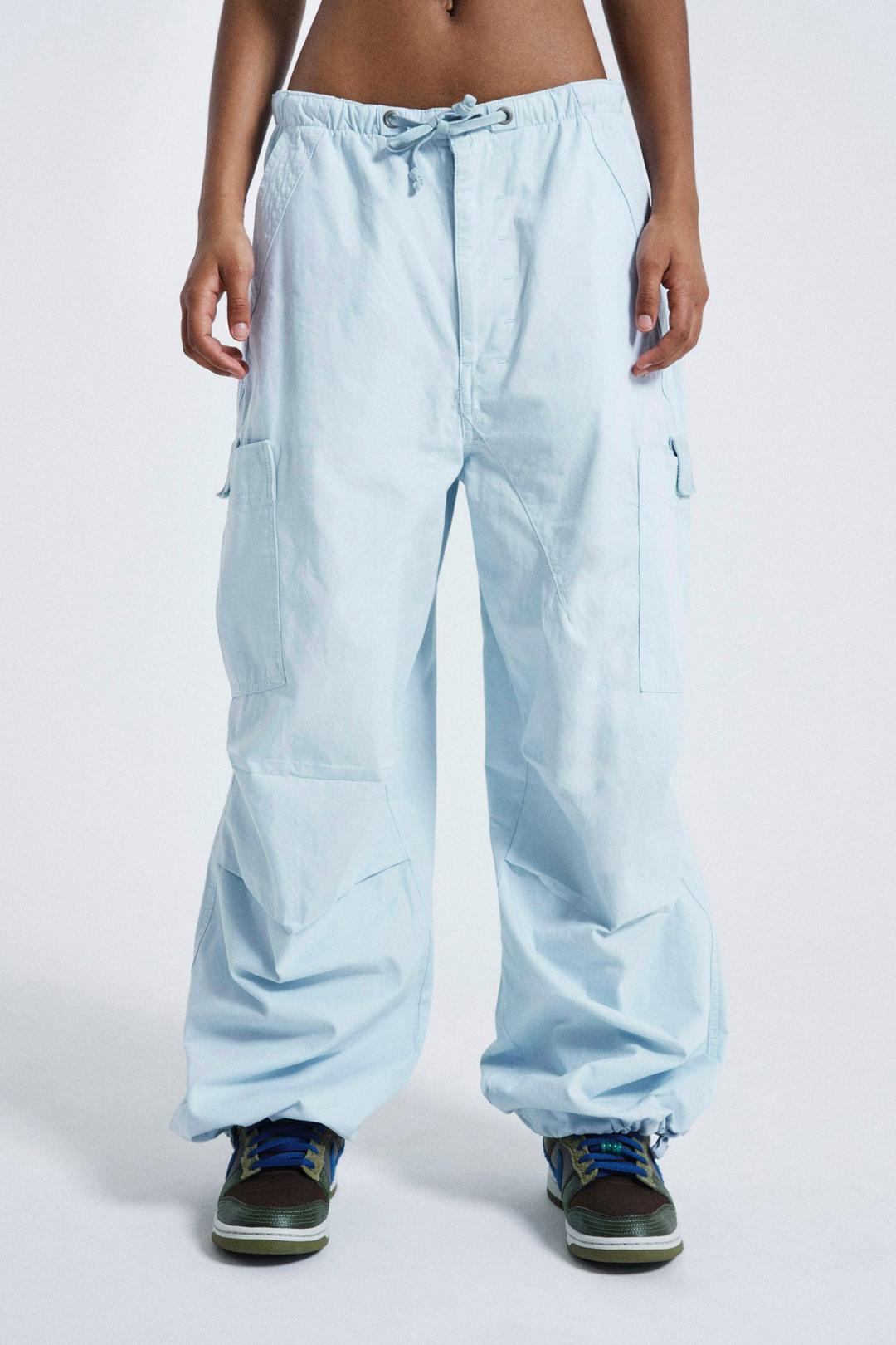 Powder Blue Parachute Cargo Pants - S / Powder Blue