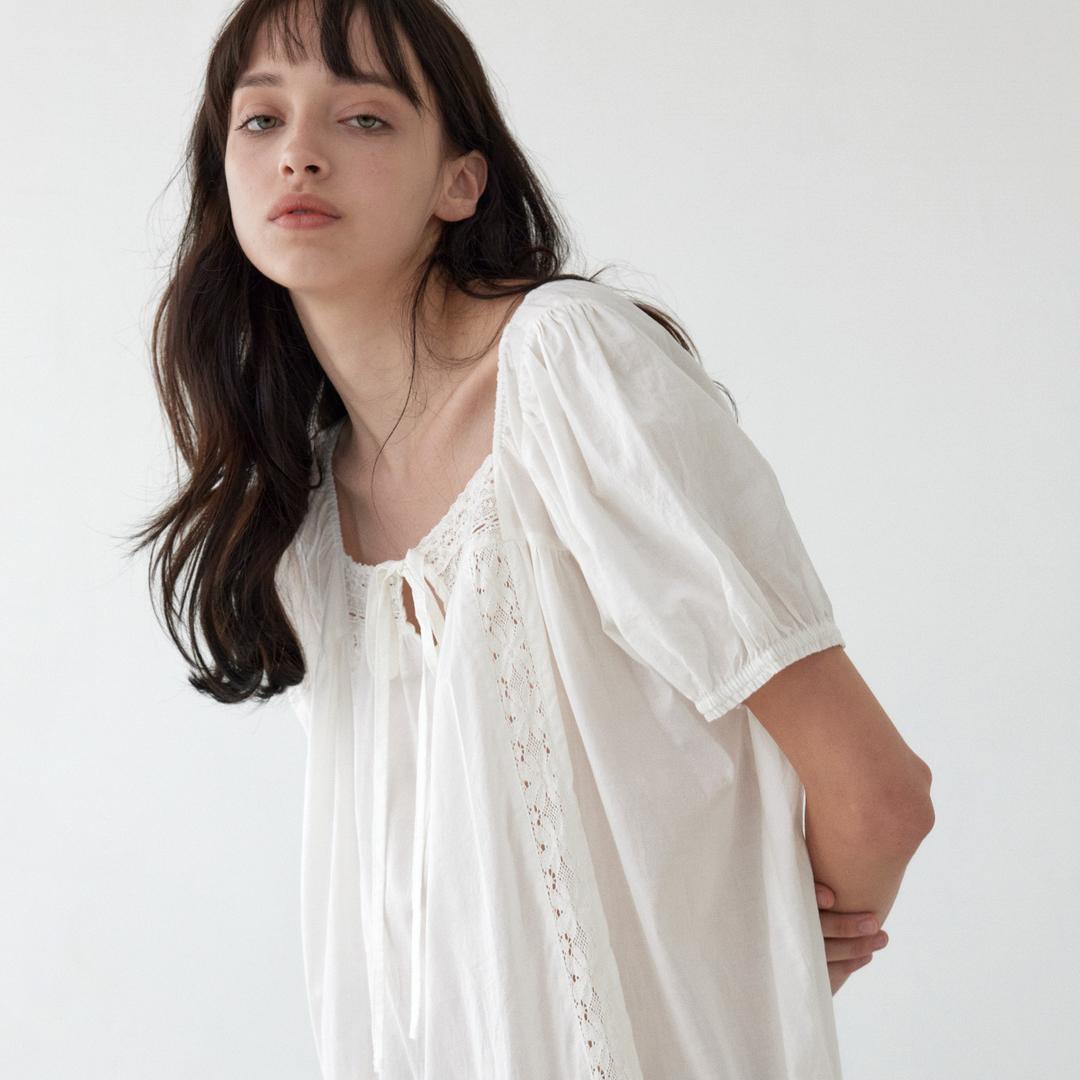 메르 레이스 순면 여성 여름 홈웨어 원피스 잠옷 공주 파자마 반팔