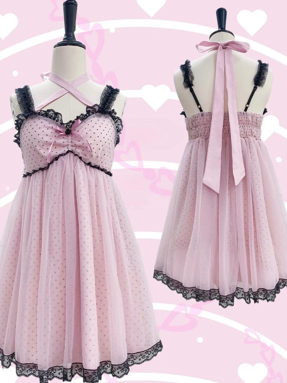 Evil Tooth Rosy Veil Polka Dot Lace Mini Dress - Pink tone / S / Pre-order 2 weeks production time before shipment