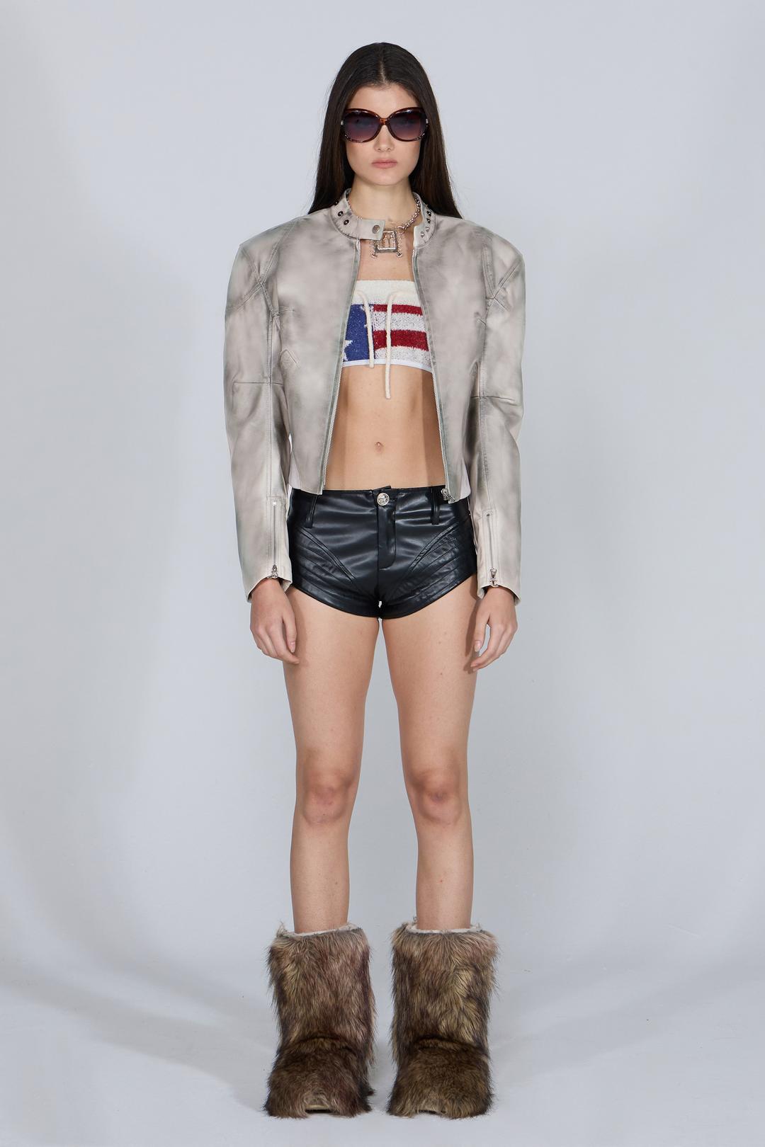 Emboss Faux Leather Bomber Ivory