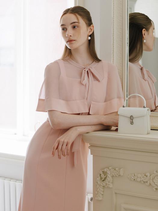 LAILA Cape overlay sleeveless semi mermaid long dress (Salmon pink/Black)