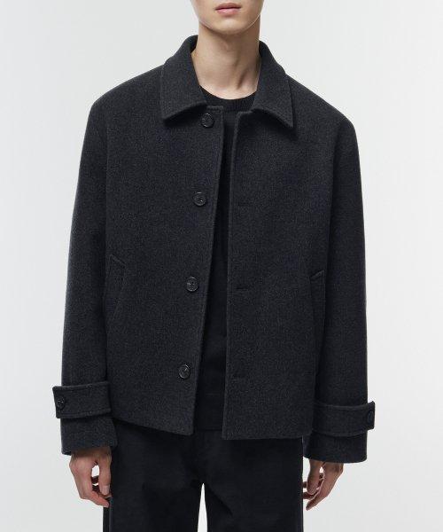 울 블렌드 오버사이즈 쇼트 발마칸 코트 [차콜 그레이]