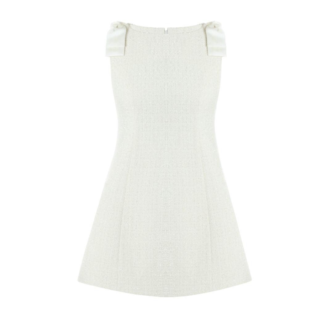 Sequin Princess Tweed Mini Dress - PEARL IVORY