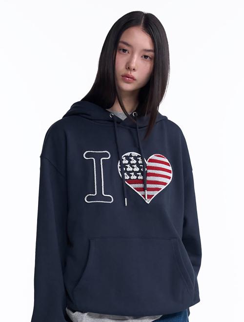 아이러브 키르시 루즈핏 후드 [네이비]