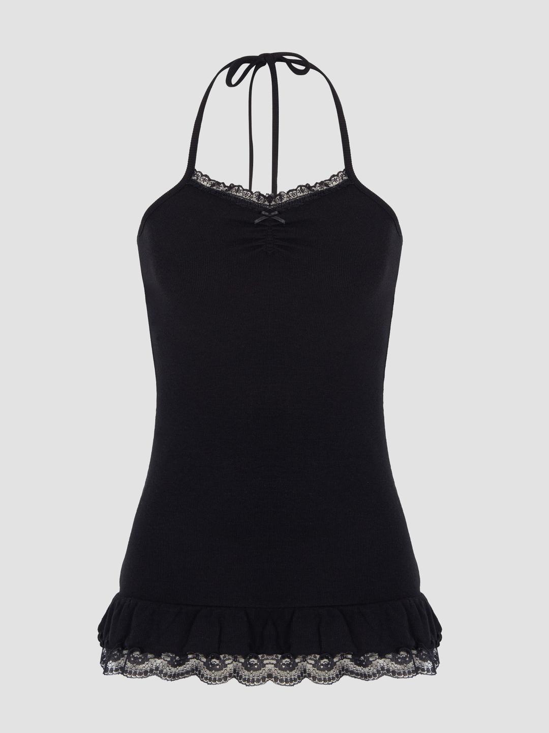 Lace trim halter (black)