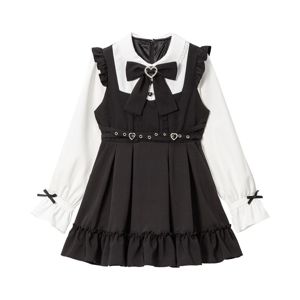 キラキラハートクロスベルトワンピース - ミニ　ホワイト / M