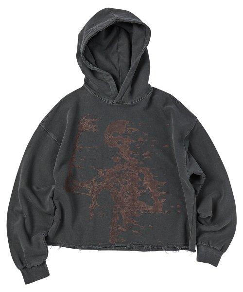 스켈레톤 컷 피그먼트 후드티 블랙 차콜