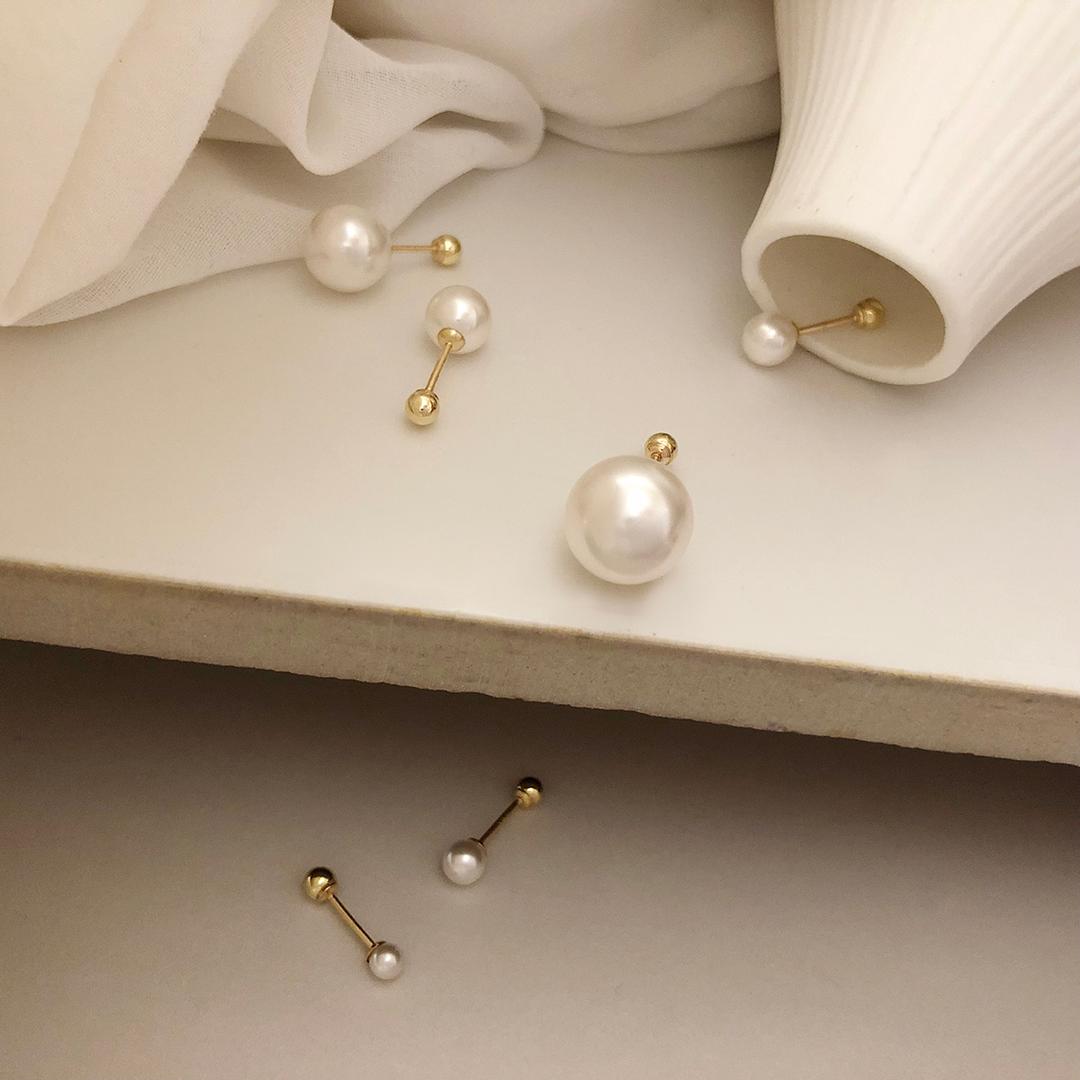 [전체14k] 골드 밀키진주 피어싱귀걸이 6size (4mm,6mm,8mm바변경)