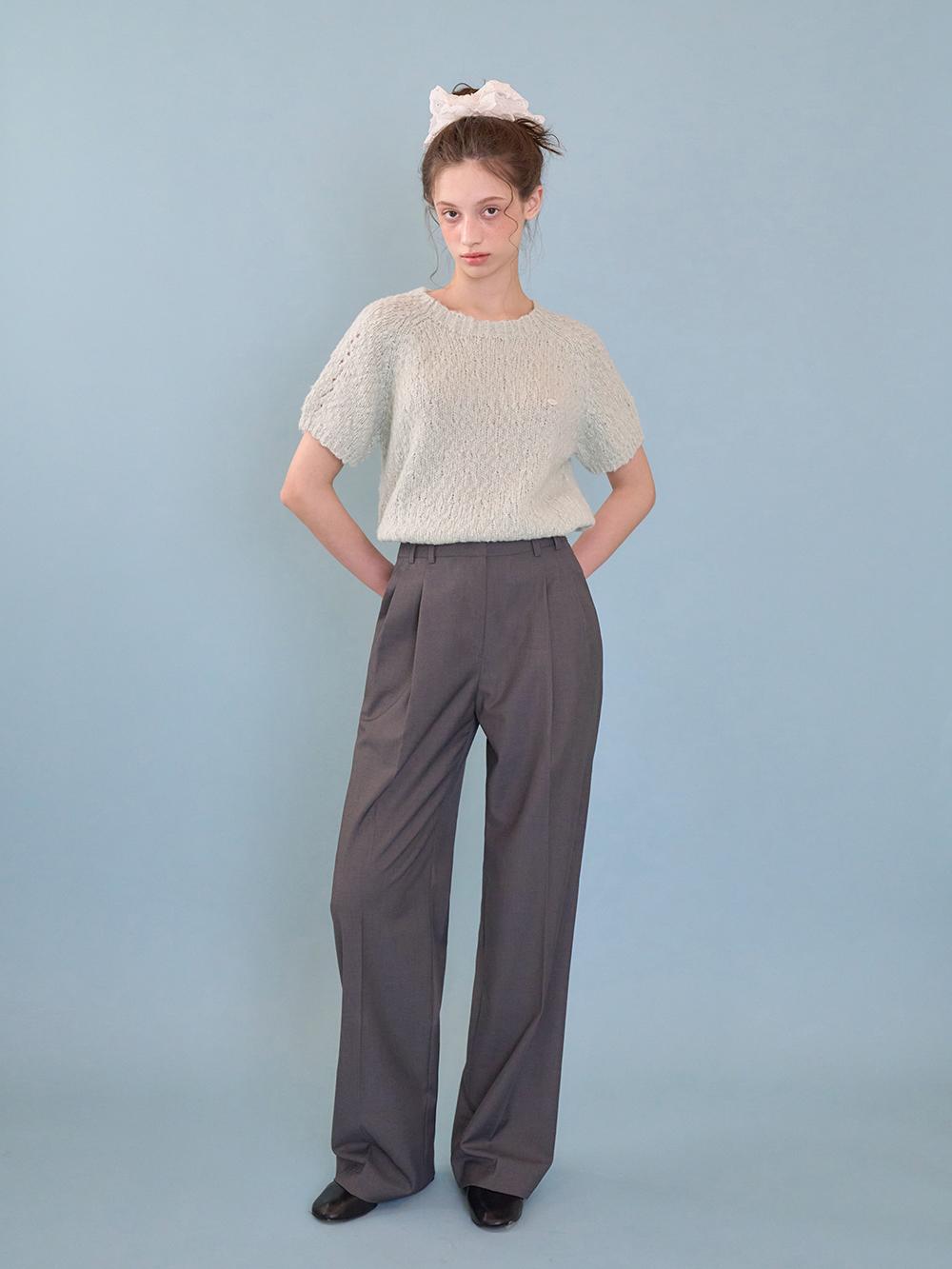 [AA] French pintuck wide slacks_Charcoal