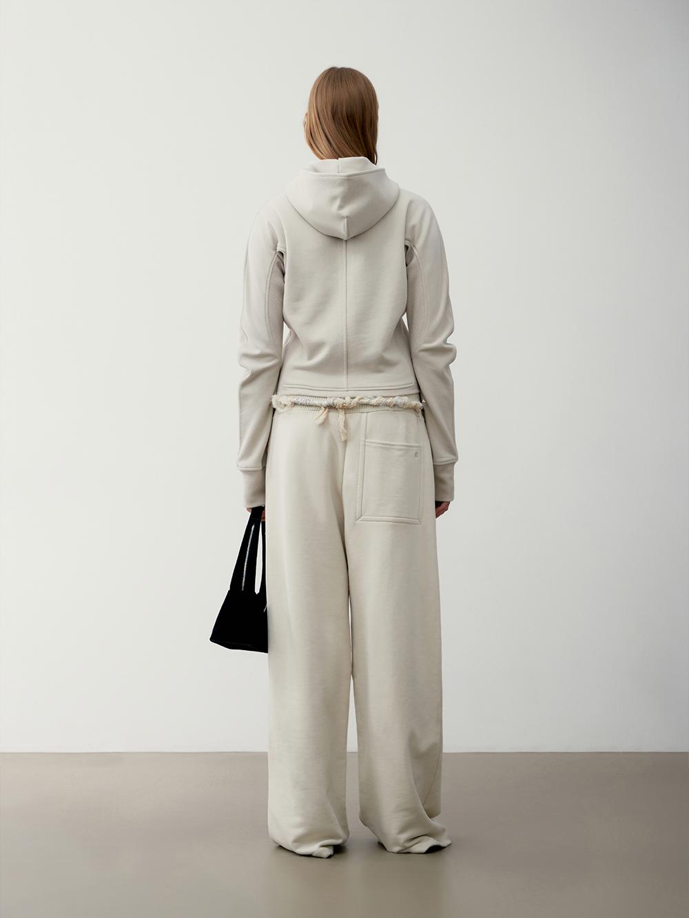 SIDE RIB ZIP-UP HOODIE_BEIGE