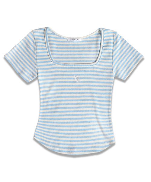 스트라이프 스퀘어넥 하프 티셔츠_스카이블루