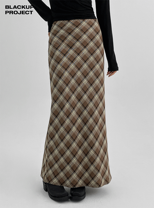 블랙업 [MADE] 페리드 기모 체크 롱스커트